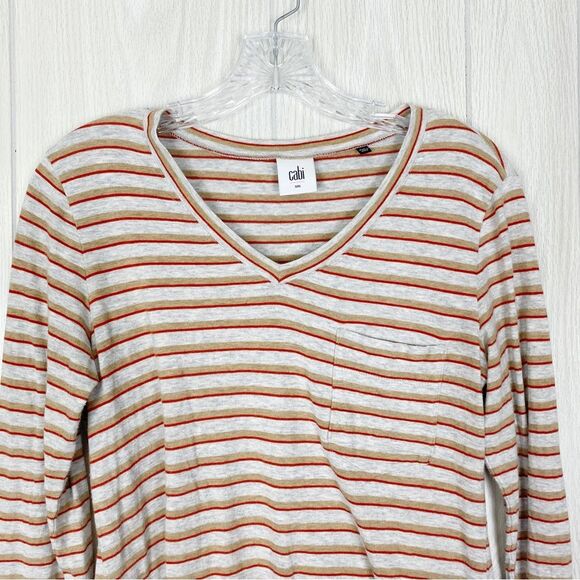 Cabi | Gray & Red Striped Skipper V-Neck Long Sleeve Size Small - Picture 3 of 10